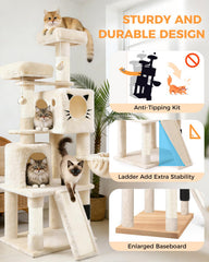 Purrlato 66in plush condos and hammock provide cozy lounging spots.