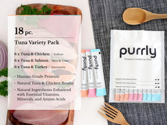 Purrly creamy-tuna-puree-pouch provides easy, mess-free training rewards.