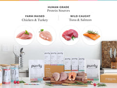 Purrly human-grade-protein-closeup highlights superior quality protein source.