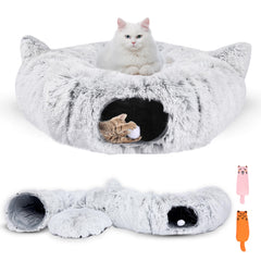 Purrpuff cat tunnel bed cave 3in1 foldable provides cozy nap and playtime haven.