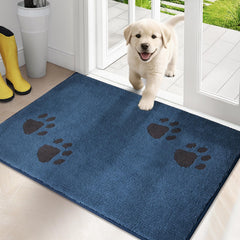 Purrrugs dirt trapping door mat blue front view shows low-profile edge and strong dirt capture.