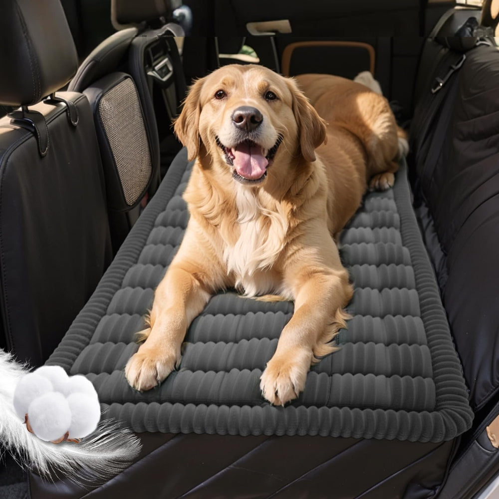 Puxinargo backseat pet bed mat plaid dark grey protects car seats from hair and stains.