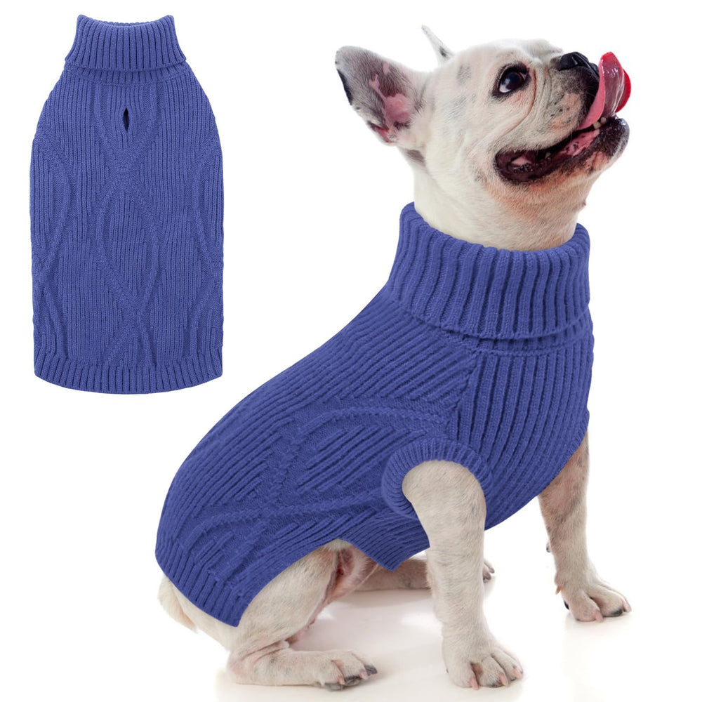 PUZAUKAL dog sweater in blue cable knit for cozy winter walks