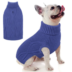 PUZAUKAL dog sweater in blue cable knit for cozy winter walks