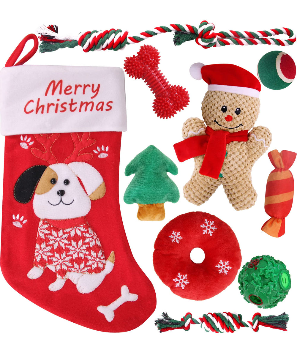Pweituoet Christmas dog toys stocking-set showcases festive playtime and bonding opportunities.