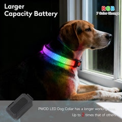 PWOD LED Dog Collar USB-C rechargeable for easy power on the go.