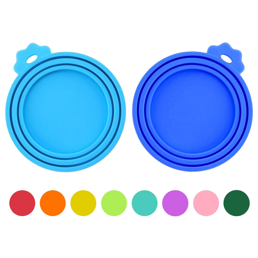 PWOD pet food can covers blue closeup show universal fit and freshness preservation