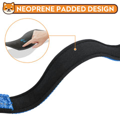 PWOD navy-blue reflective collar shown on a medium dog
