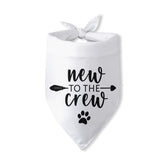 Pwrlveiut puppy bandana with 'new to the crew' print for announcement photos