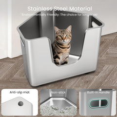 PWTAA corner litter box interior with 14.5-inch high walls reduces litter spray.