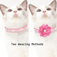 QAORD pink rhinestone collar closeup highlights glittery detailing and secure fit.