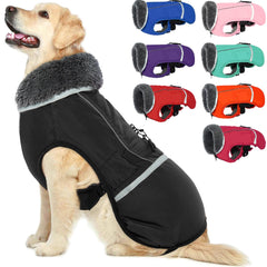 QBLEEV Warm Reflective Dog Jacket front view shows high-visibility strips for safer night walks.