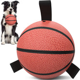QDAN dog ball basketball toy with straps, 6in, ideal for playful fetch and easy pickup