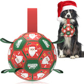 QDAN Christmas dog ball with strap for indoor fetch and bonding.