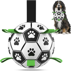 QDAN extra-large soccer ball with straps for big dogs, ideal for fetch and tug sessions.