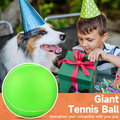 QDAN giant tennis ball for dogs features a 9-5 inch size for large breeds.