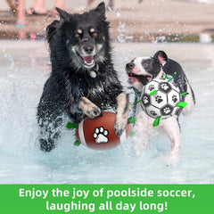 QDAN dog football toy with strap for tug-of-war play across breeds.