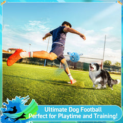 QDAN dog soccer ball with straps shows erratic bounce for pursuit and fetch.