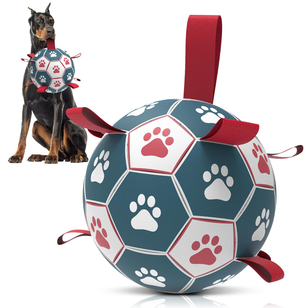 QDAN dog soccer ball with straps for tug and fetch, ideal interactive training