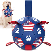 QDAN dog soccer ball with straps for easy fetch and tug.