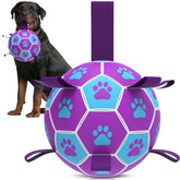 QDAN dog soccer ball close-up with strap for easy pickup.