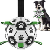 QDAN dog soccer ball with straps in black-green for fetch and bounce.
