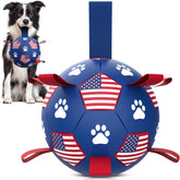 QDAN dog soccer ball with straps side view for fetch and playtime.