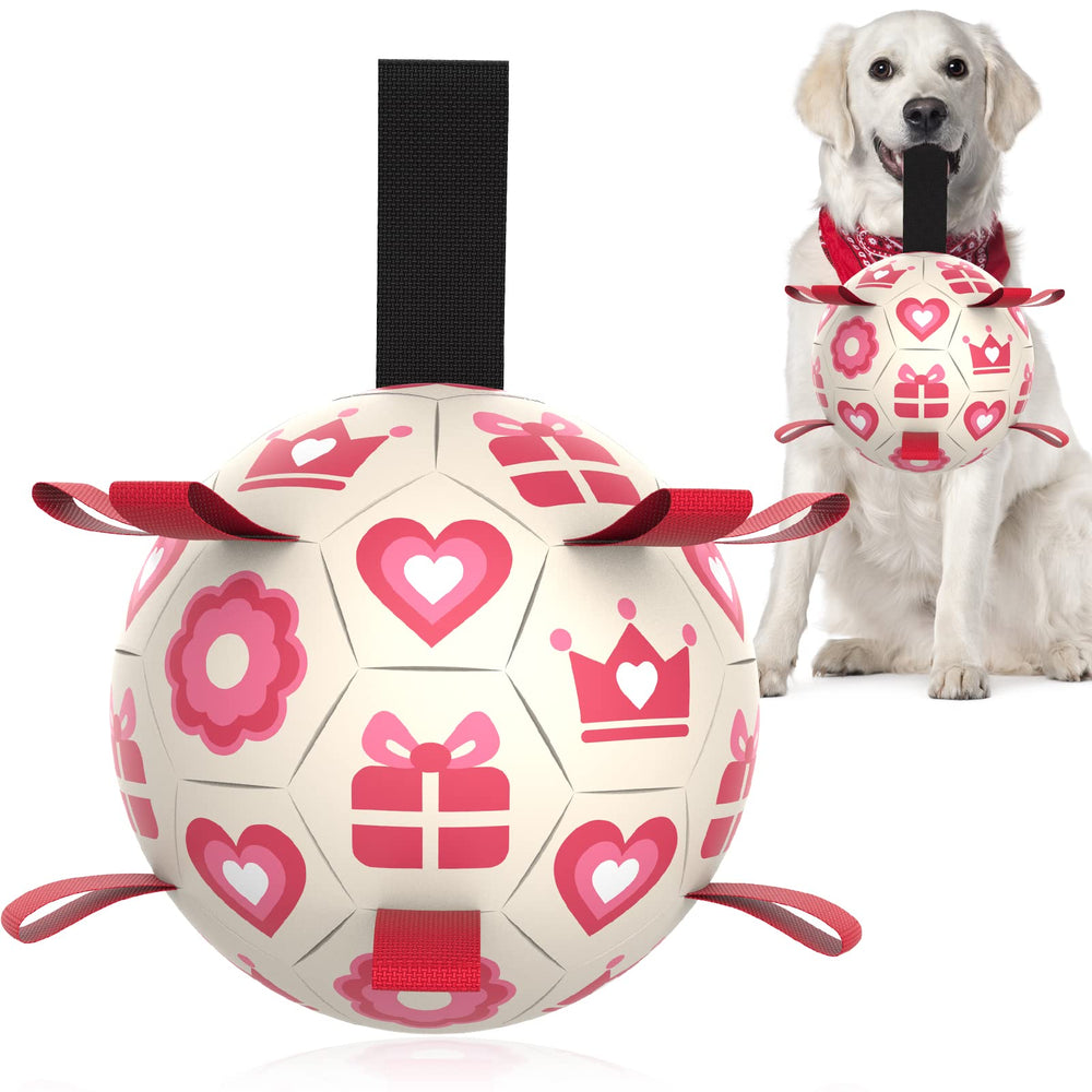 QDAN pink soccer ball with straps for interactive fetch and tug