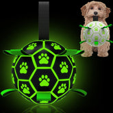 QDAN glow-in-the-dark dog ball with straps glows after light exposure for night fetch