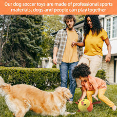 QDAN dog soccer ball close-up shows nylon tabs for erratic bounce and fetch appeal