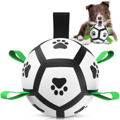QDAN dog soccer ball with straps promotes engaging fetch and tug-of-war sessions.