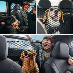 Q-DDOIT dog barrier mesh ventilation demonstrates airflow while preventing front-seat access.