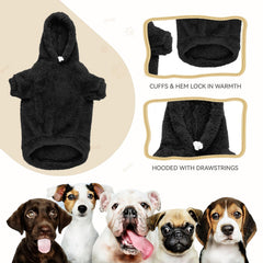 QDYU dog hoodie close-up shows breathable fleece for all-day comfort.