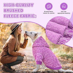 QDYU dog hoodie purple XXL pocket detail supports treats and toys on outings.