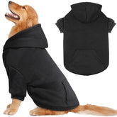 QDYU large dog hoodie front view shows soft fleece warmth for large dogs.