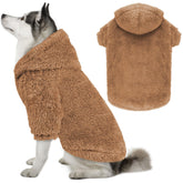 QDYU fuzzy dog hoodie front view—warm, flexible fit for large dogs