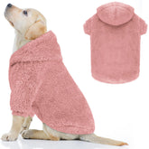 QDYU fuzzy dog sweater pink hoodie on a medium dog delivers cozy warmth for chilly walks