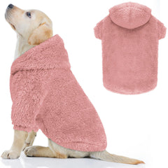 QDYU fuzzy dog sweater pink hoodie on a medium dog delivers cozy warmth for chilly walks