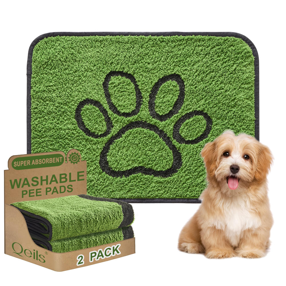 Qeils reusable dog pee pad with green top layer for potty training and floor protection.
