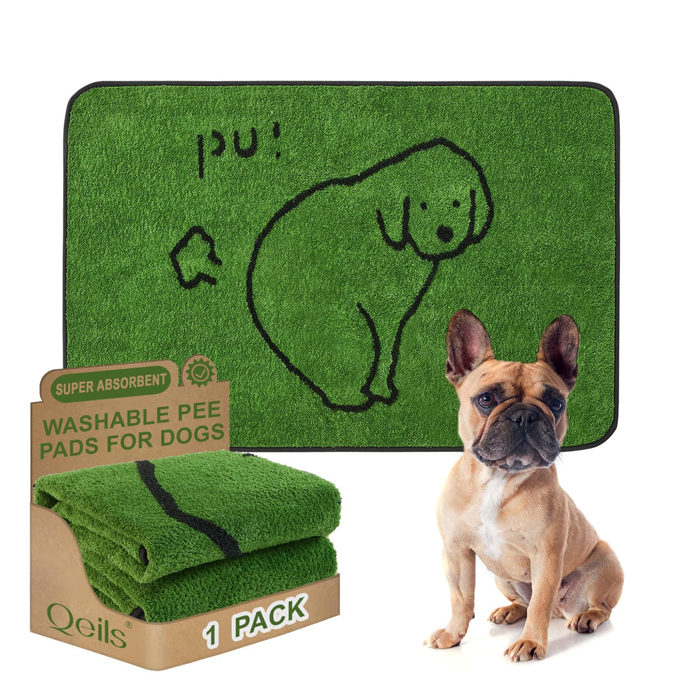 Qeils reusable puppy pads 36x24 flatlay showing grass-like surface for easy training.