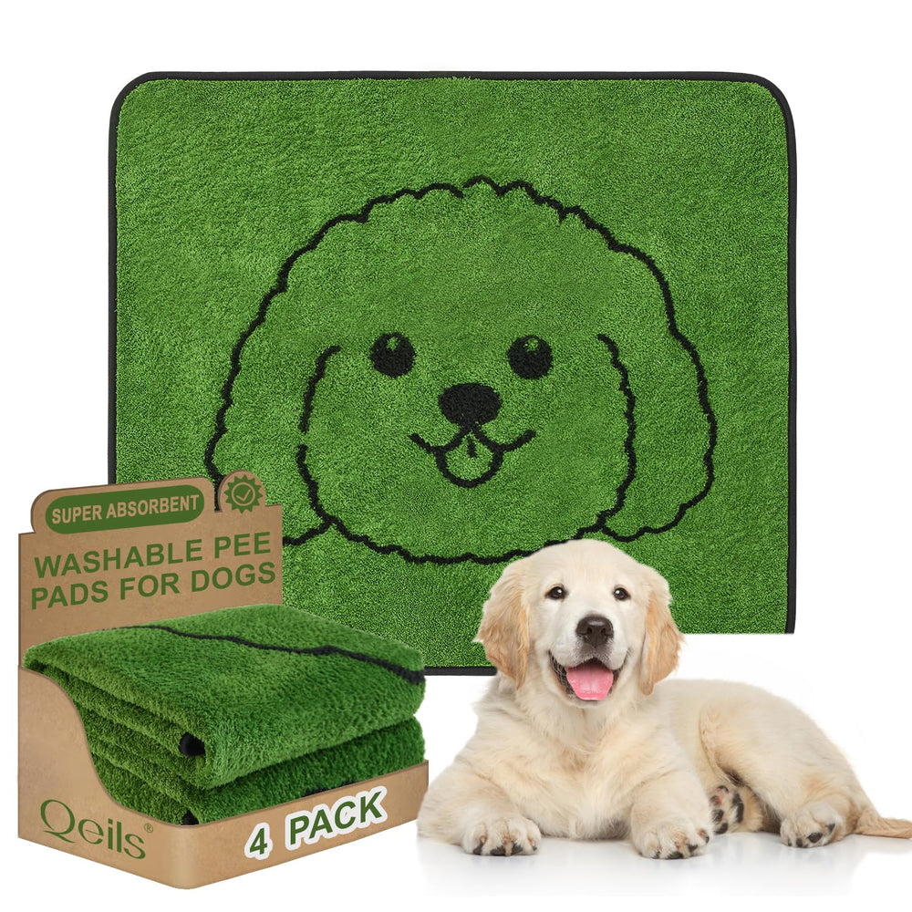 Qeils reusable puppy pads packaging highlights leakproof design for mess-free homes.