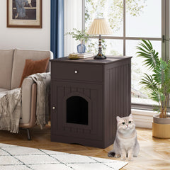 Qiaoxuan litter box enclosure side view highlights compact furniture integration.