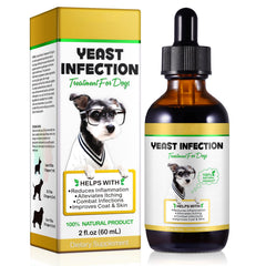 Qing Yo dog-yeast-treatment bottle showing natural formula for healthy skin and coat.