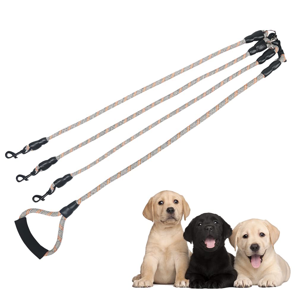 QINKOUDIH 3 Way Dog Leash main setup demonstrates tangle-free control for multiple dogs