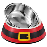 Qinyoung Christmas pet bowl with red Santa pattern enhances festive meals.