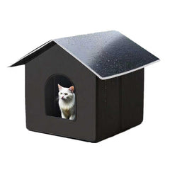 QIPUVOFY outdoor pet shelter front view shows weatherproof protection for outdoor pet comfort.