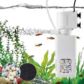 QiQiWader aquarium filter unit close-up highlighting compact, space-saving design for tanks