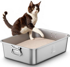 Qiuma stainless steel litter box with handle offers easy transport for busy households.