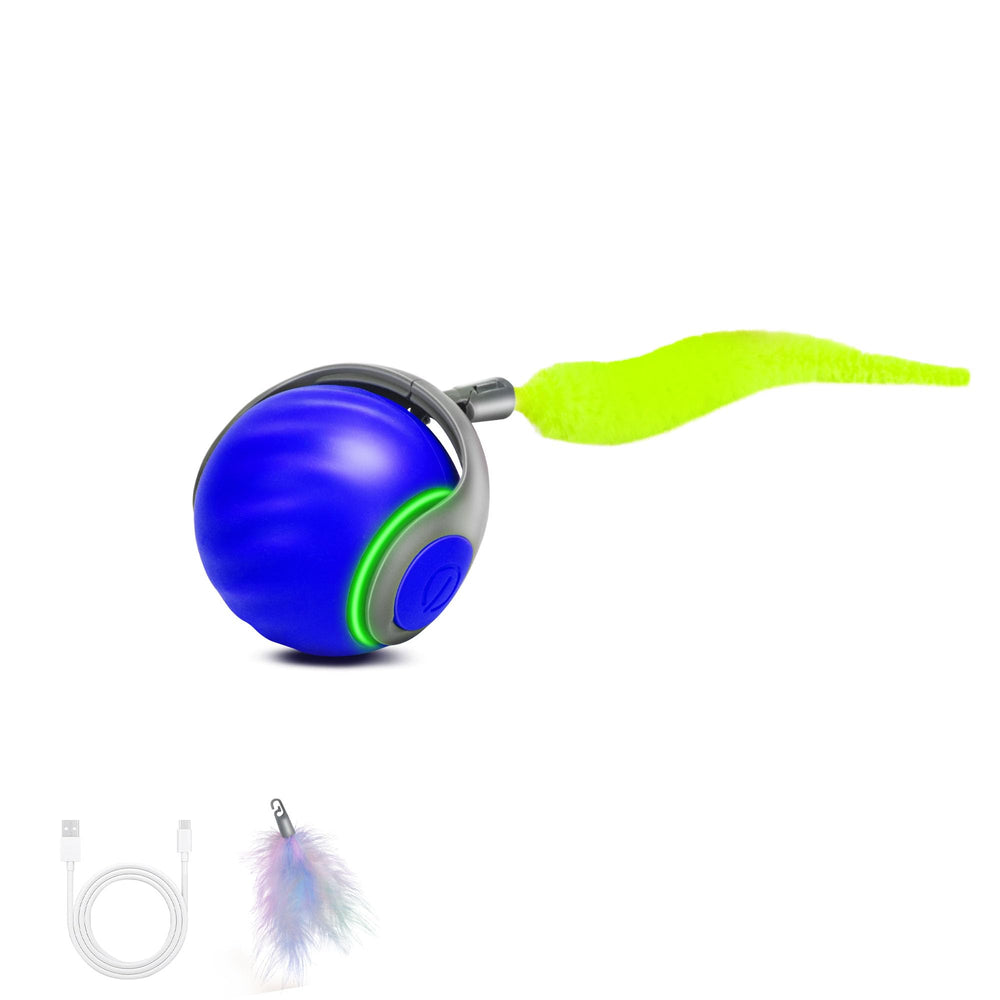 QKOQKO blue interactive cat toy ball front view stimulates hunting and indoor activity for enrichment.