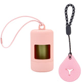 QMEAKMONY dog poop bag holder attached to leash for easy pickup on walks during daily strolls.